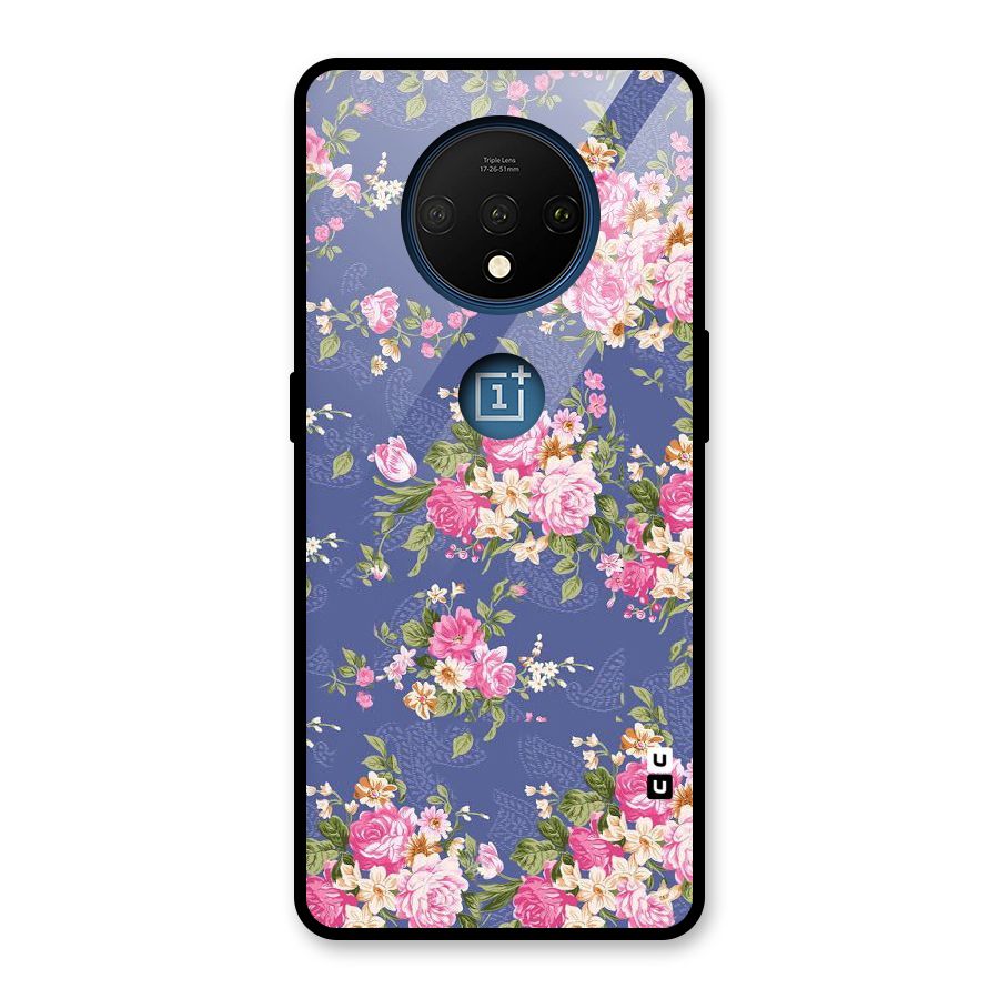 Purple Pink Floral Glass Back Case for OnePlus 7T