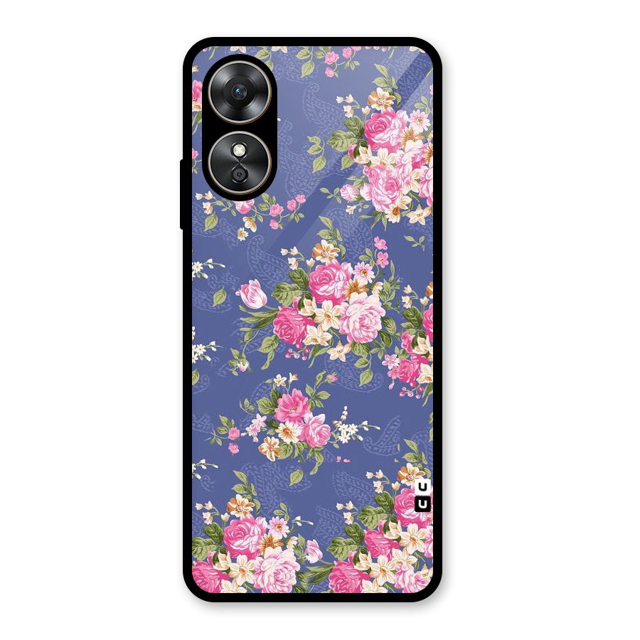 Purple Pink Floral Glass Back Case for Oppo A17
