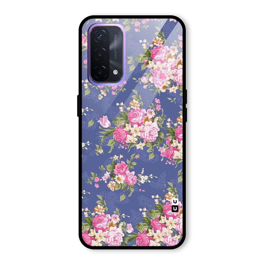 Purple Pink Floral Glass Back Case for Oppo A74 5G