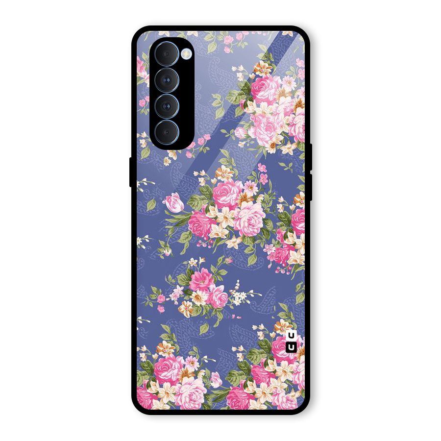 Purple Pink Floral Glass Back Case for Oppo Reno4 Pro