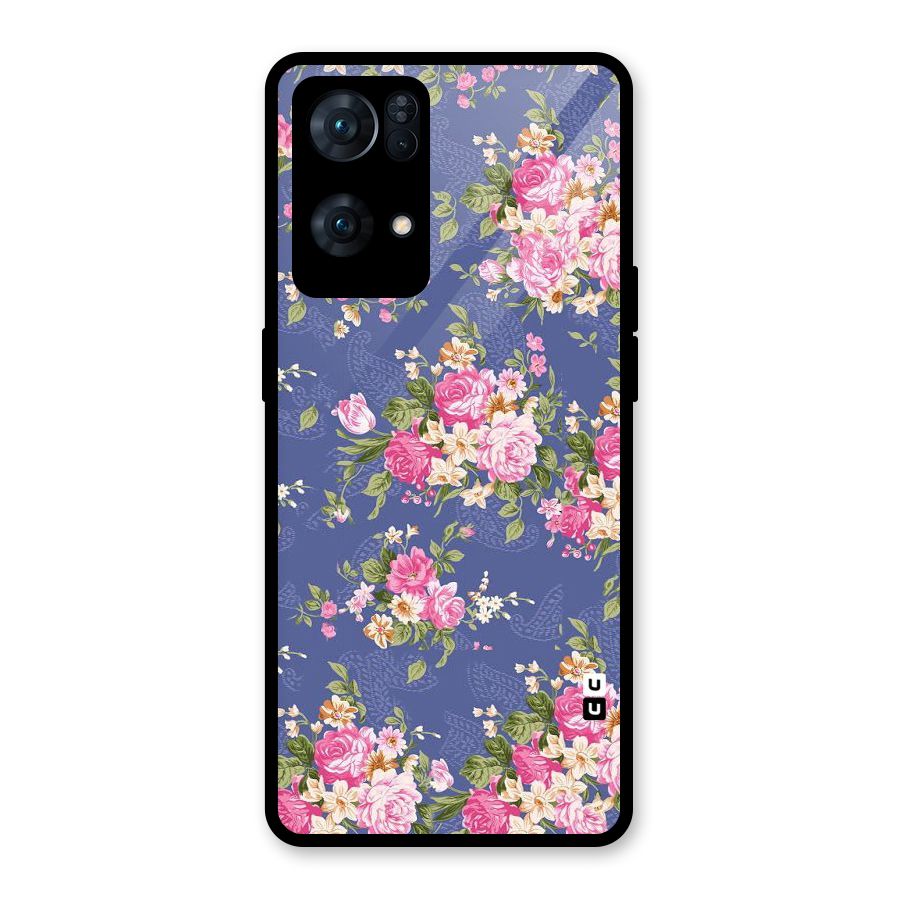 Purple Pink Floral Glass Back Case for Oppo Reno7 Pro 5G