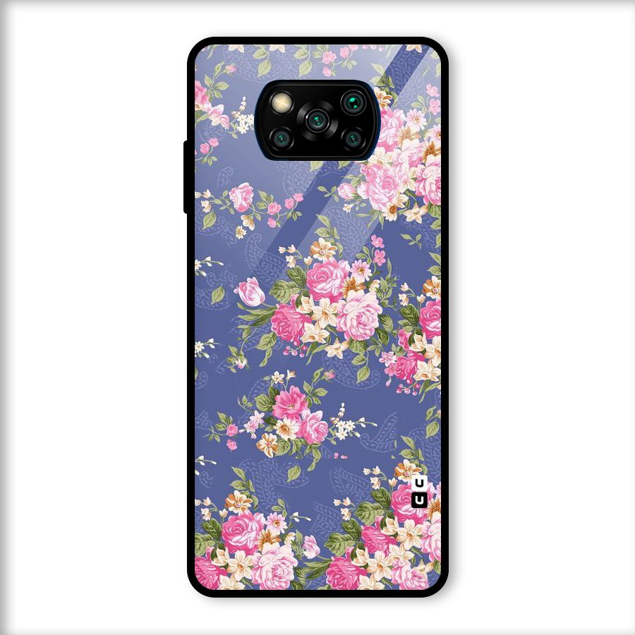 Purple Pink Floral Glass Back Case for Poco X3