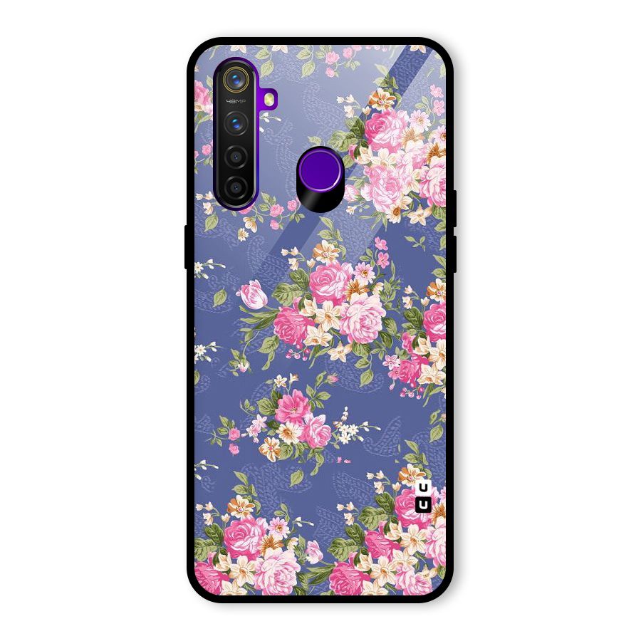 Purple Pink Floral Glass Back Case for Realme 5 Pro