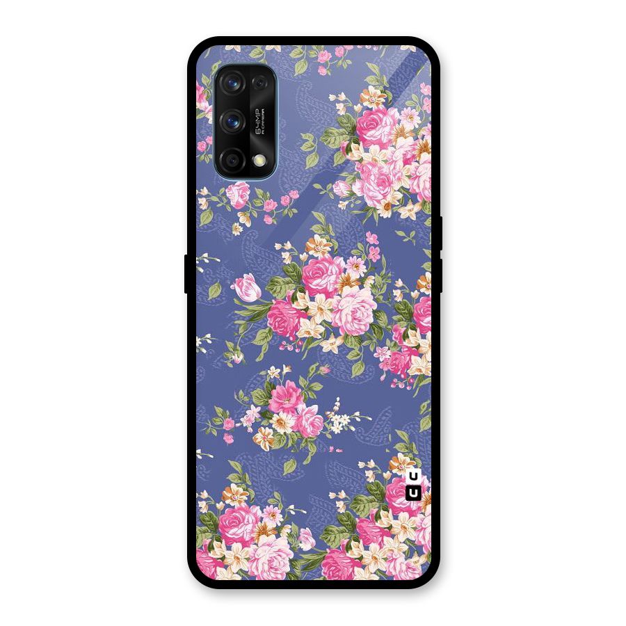 Purple Pink Floral Glass Back Case for Realme 7 Pro