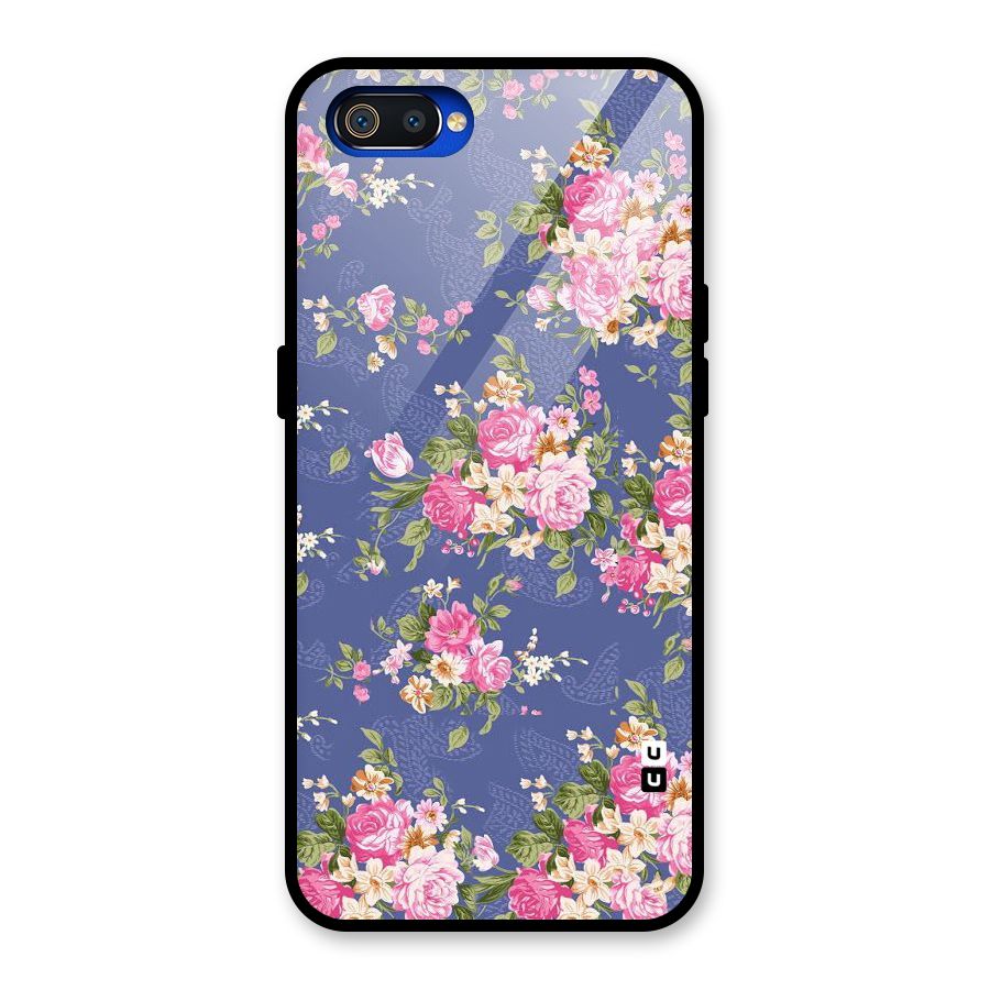 Purple Pink Floral Glass Back Case for Realme C2