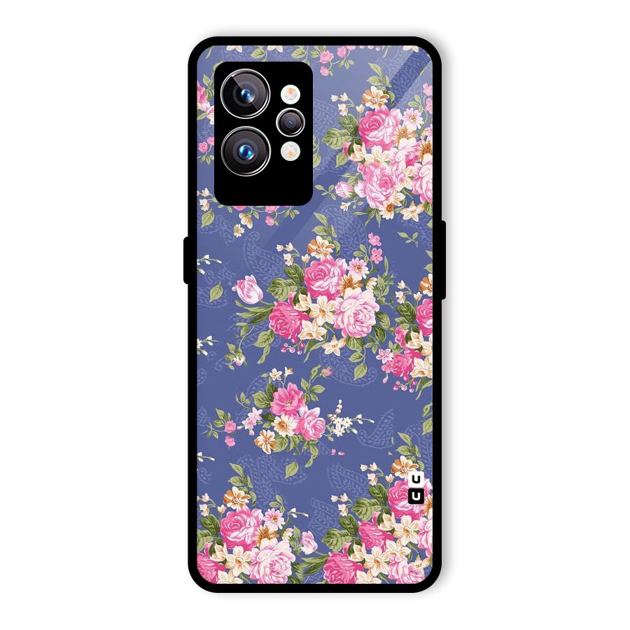 Purple Pink Floral Glass Back Case for Realme GT2 Pro