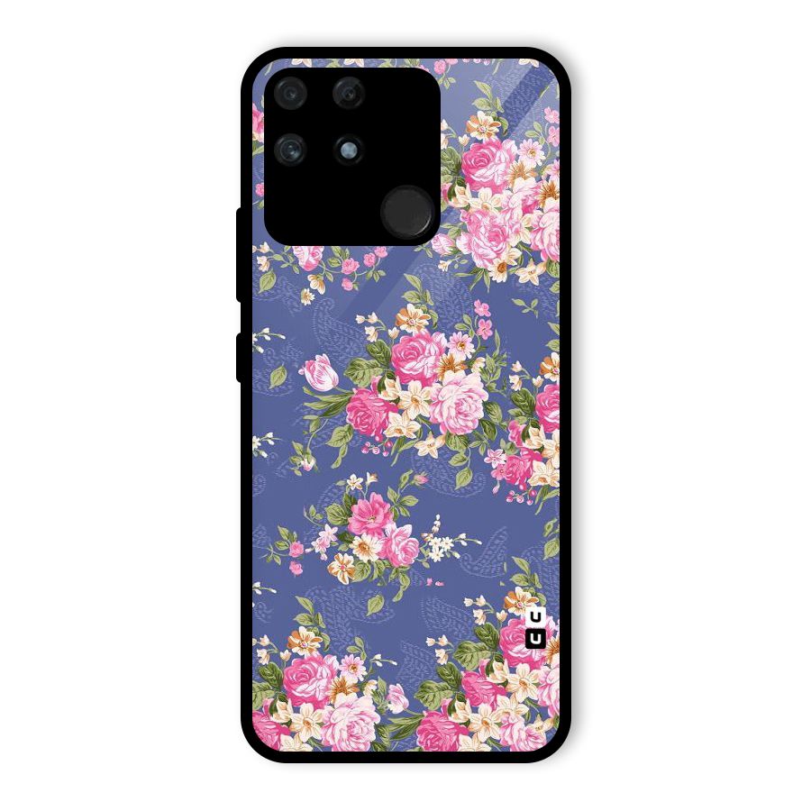 Purple Pink Floral Glass Back Case for Realme Narzo 50A