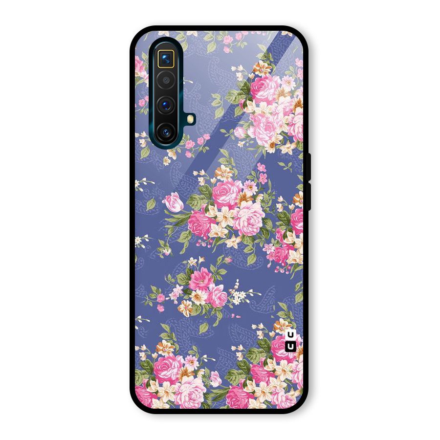 Purple Pink Floral Glass Back Case for Realme X3 SuperZoom