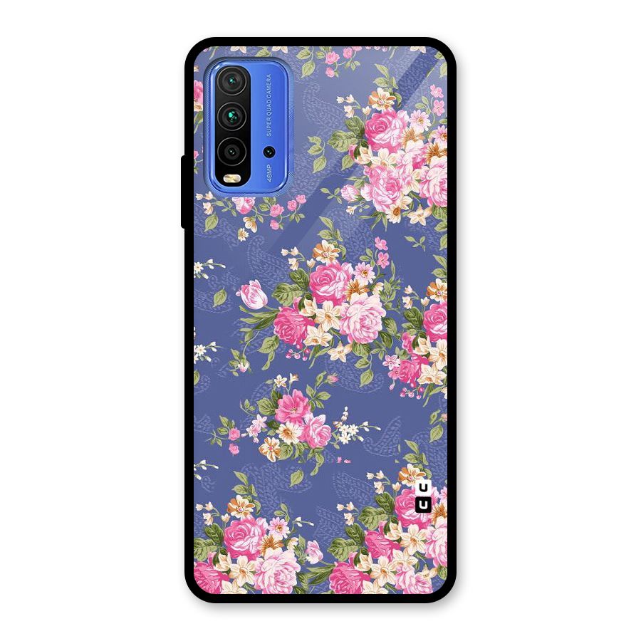 Purple Pink Floral Glass Back Case for Redmi 9 Power