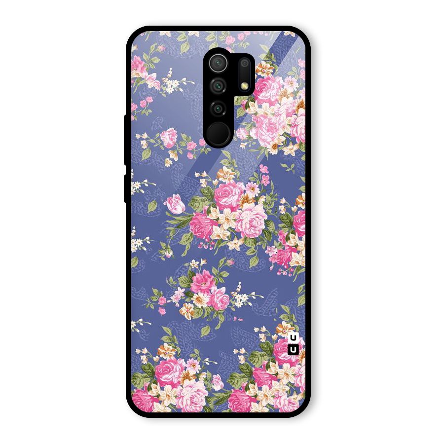 Purple Pink Floral Glass Back Case for Redmi 9 Prime