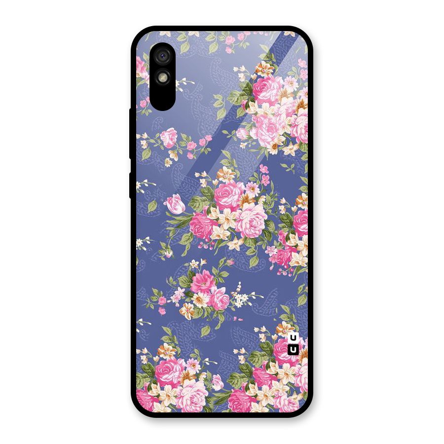 Purple Pink Floral Glass Back Case for Redmi 9i