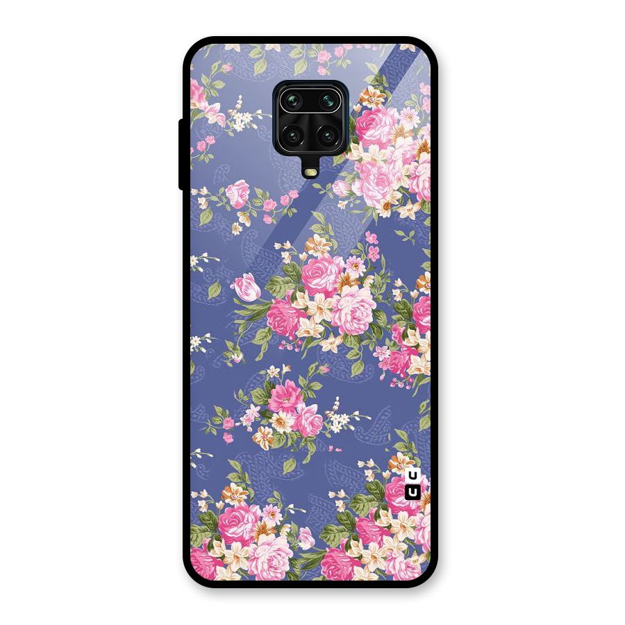 Purple Pink Floral Glass Back Case for Redmi Note 9 Pro Max
