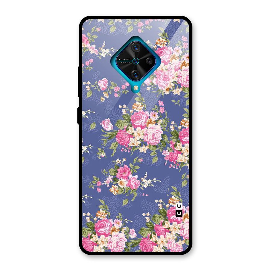 Purple Pink Floral Glass Back Case for Vivo S1 Pro