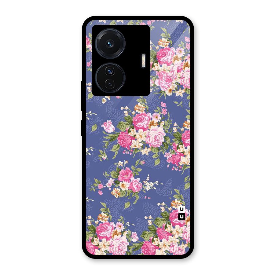 Purple Pink Floral Glass Back Case for Vivo T1 Pro