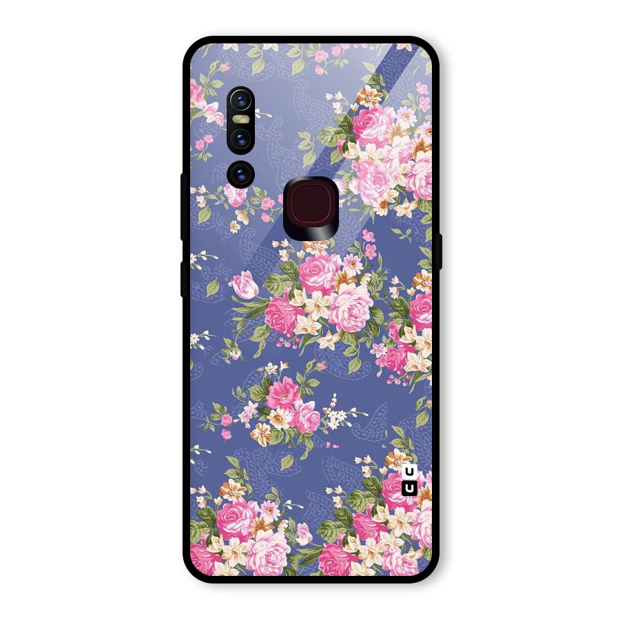 Purple Pink Floral Glass Back Case for Vivo V15
