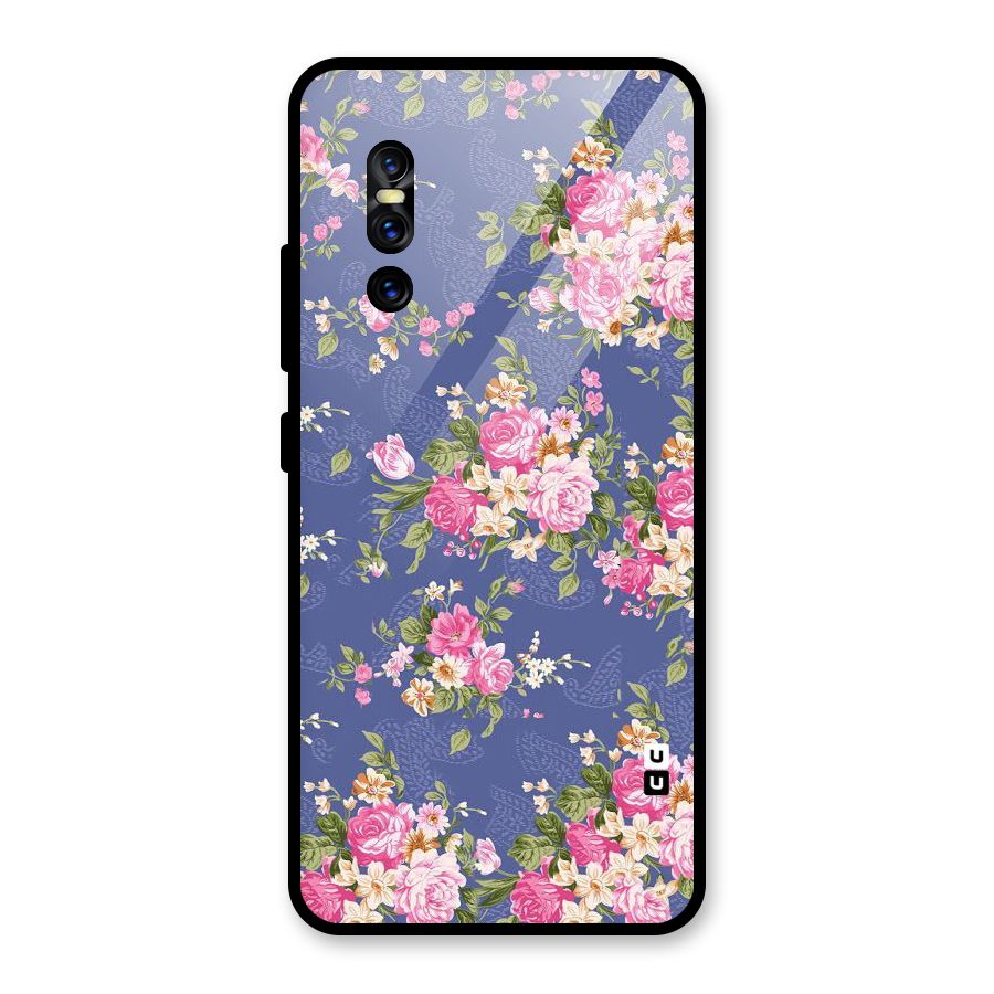 Purple Pink Floral Glass Back Case for Vivo V15 Pro