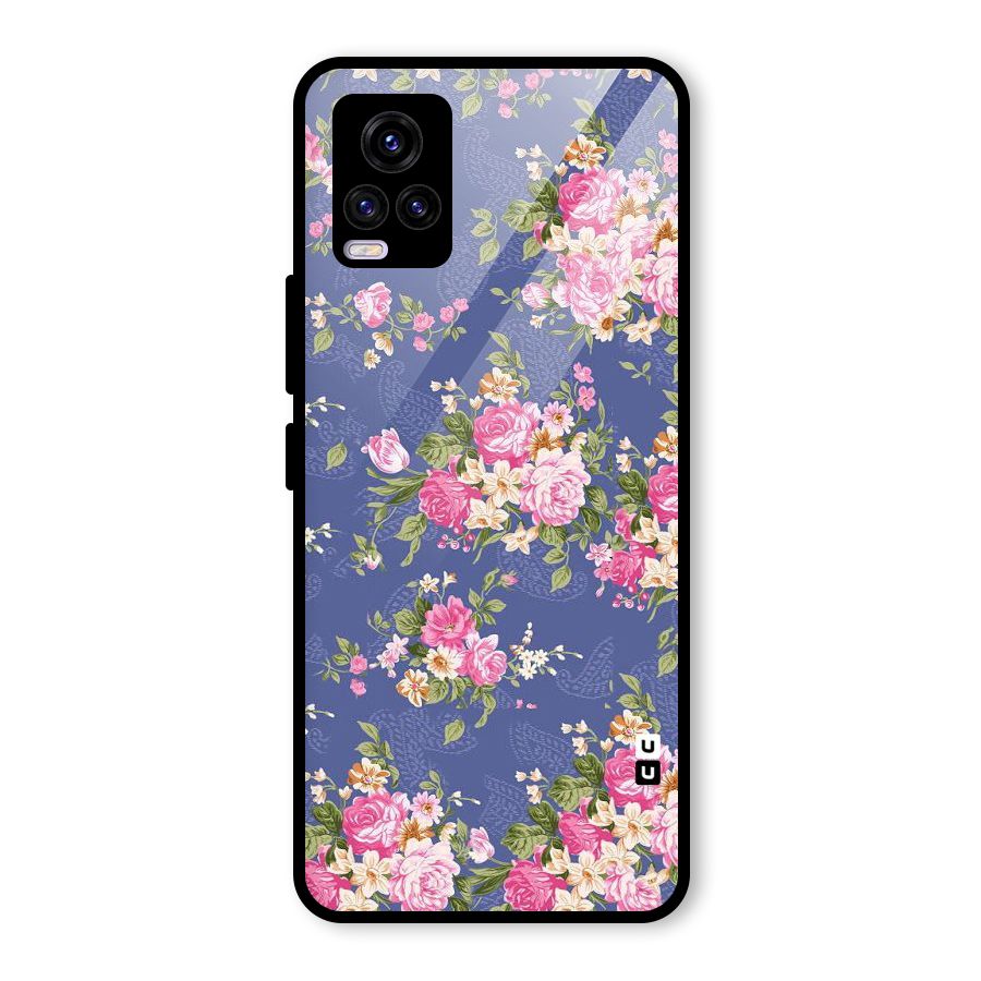 Purple Pink Floral Glass Back Case for Vivo V20