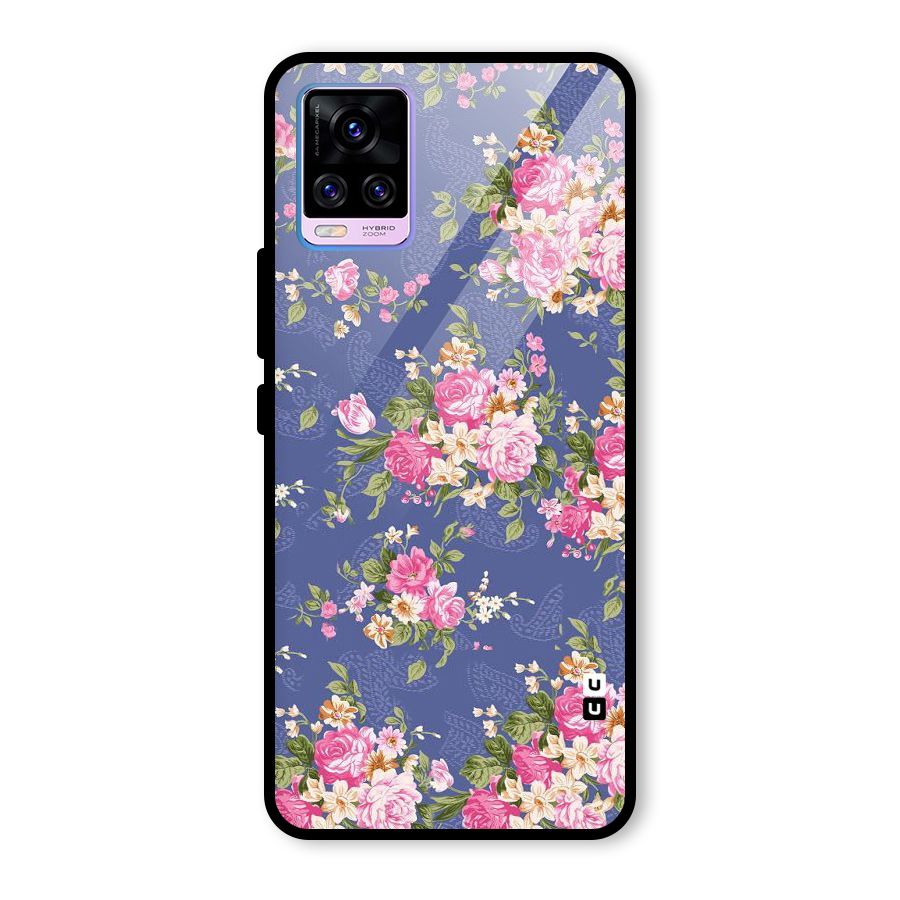 Purple Pink Floral Glass Back Case for Vivo V20 Pro