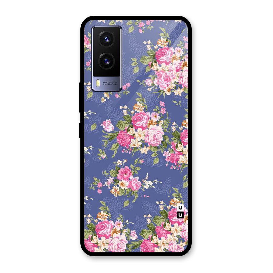 Purple Pink Floral Glass Back Case for Vivo V21e 5G