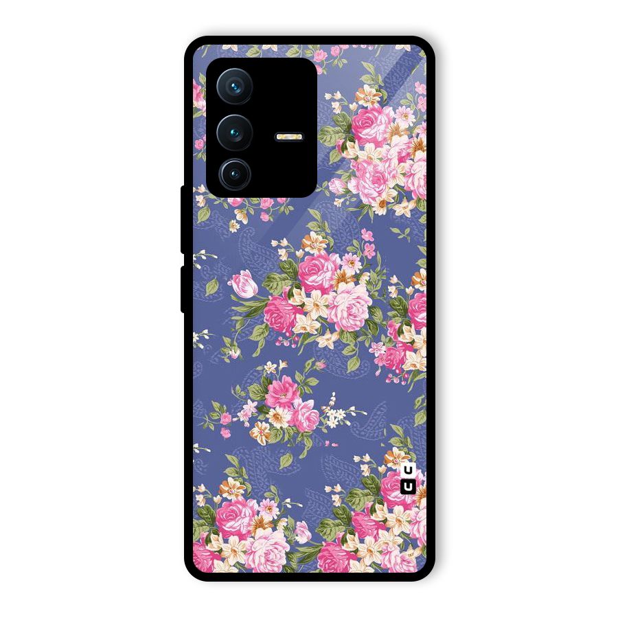 Purple Pink Floral Glass Back Case for Vivo V23 Pro