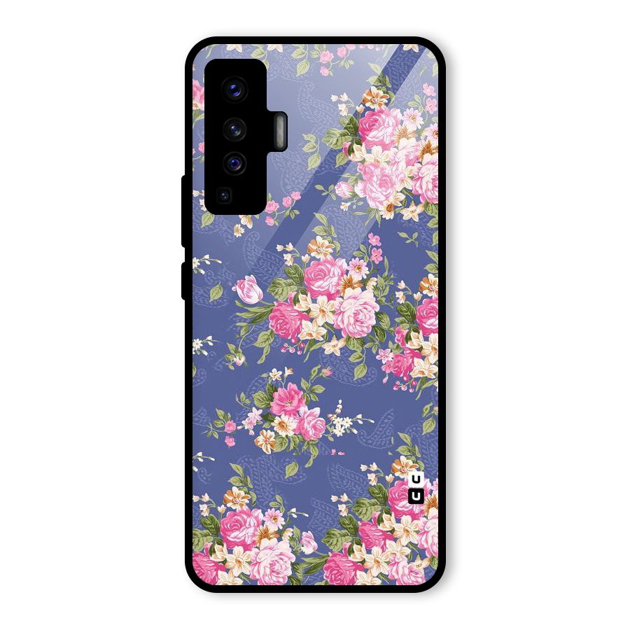 Purple Pink Floral Glass Back Case for Vivo X50