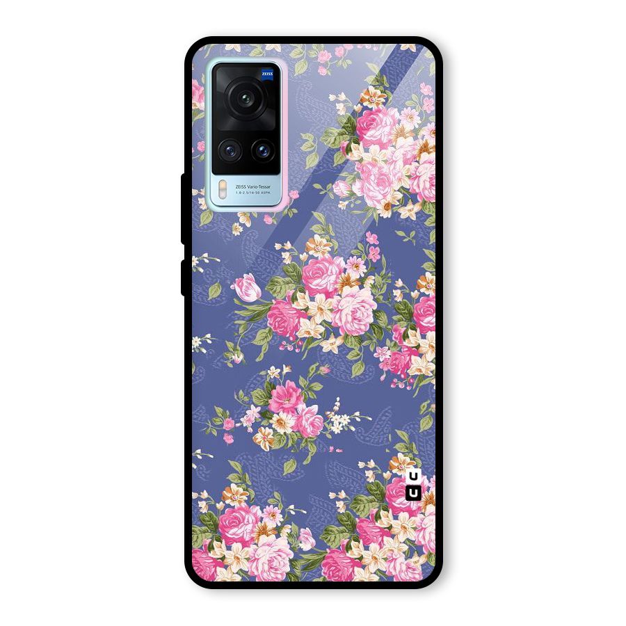 Purple Pink Floral Glass Back Case for Vivo X60