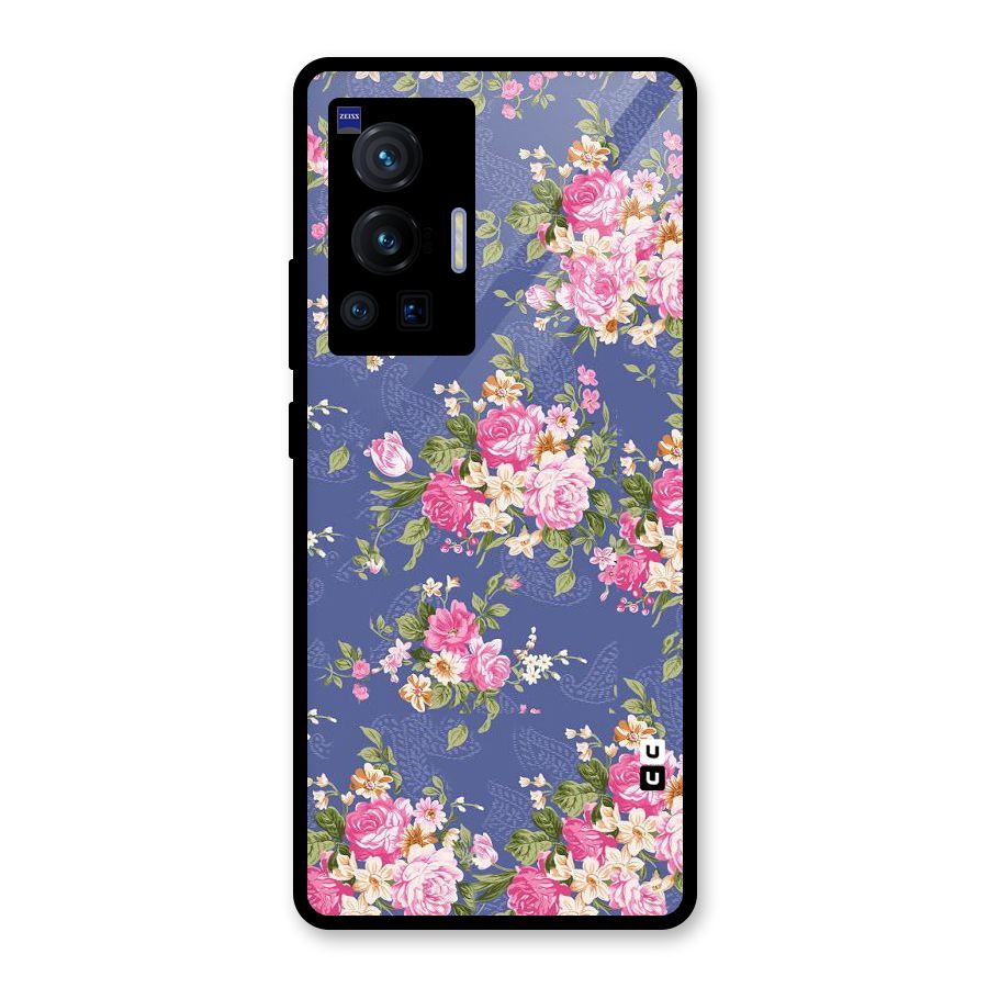 Purple Pink Floral Glass Back Case for Vivo X70 Pro