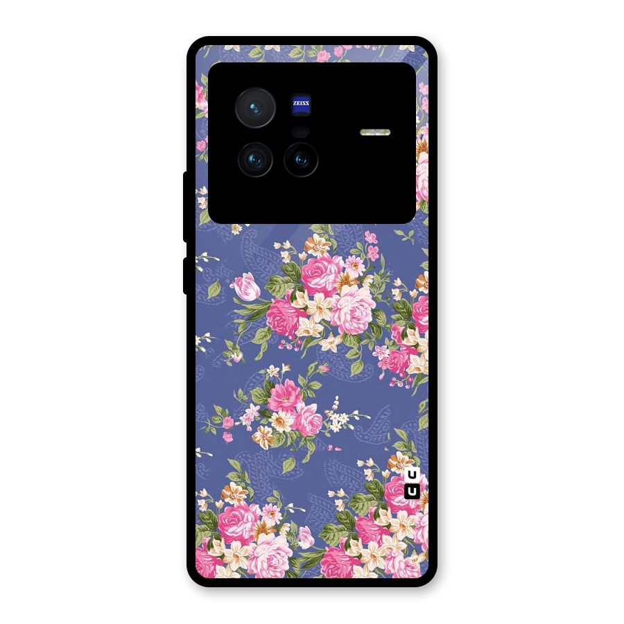 Purple Pink Floral Glass Back Case for Vivo X80