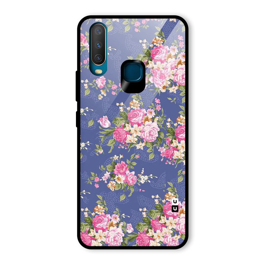 Purple Pink Floral Glass Back Case for Vivo Y15