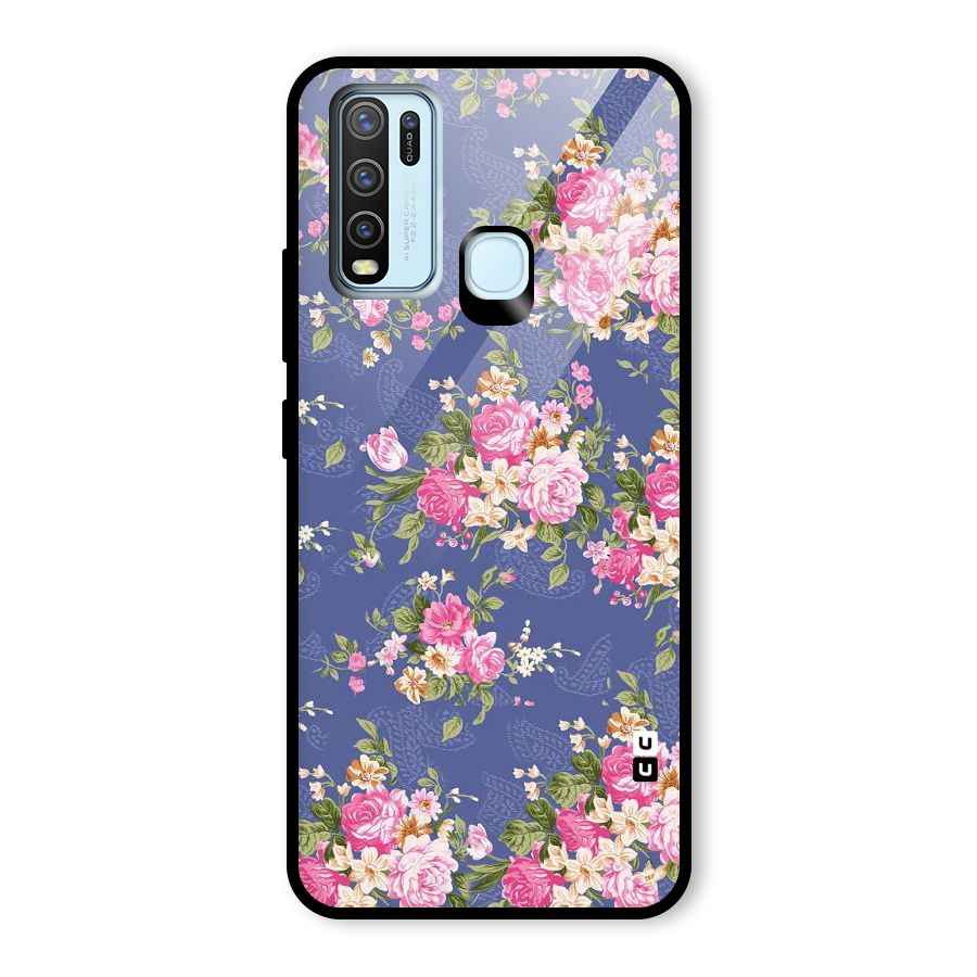 Purple Pink Floral Glass Back Case for Vivo Y30