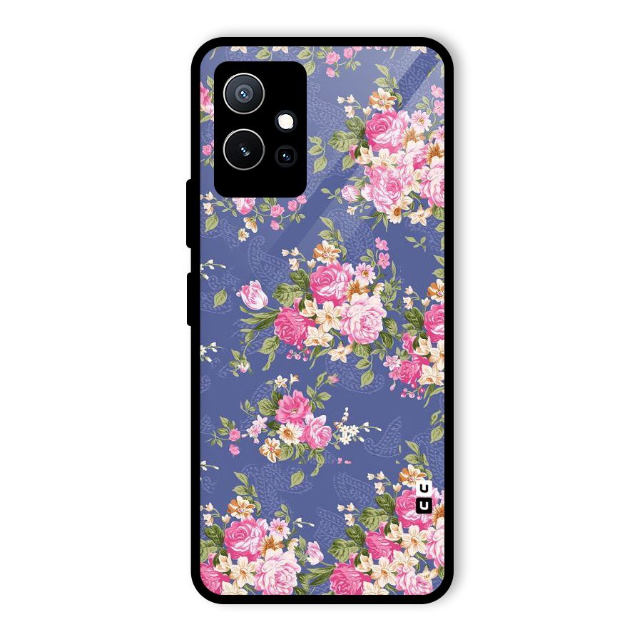 Purple Pink Floral Glass Back Case for Vivo Y75 5G