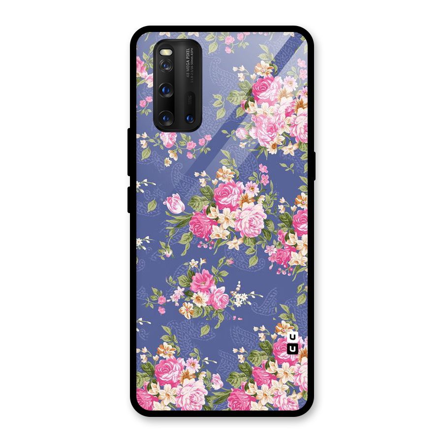 Purple Pink Floral Glass Back Case for Vivo iQOO 3