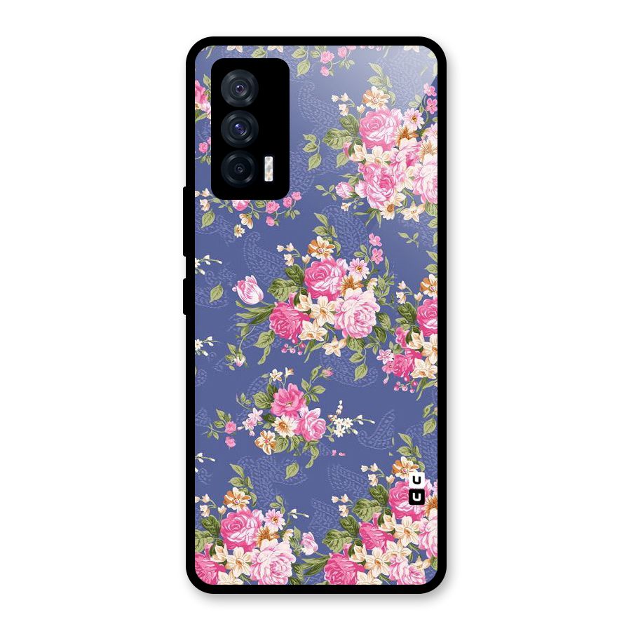 Purple Pink Floral Glass Back Case for Vivo iQOO 7 5G