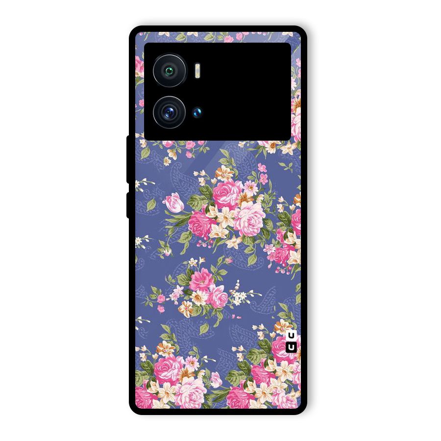 Purple Pink Floral Glass Back Case for Vivo iQOO 9 Pro