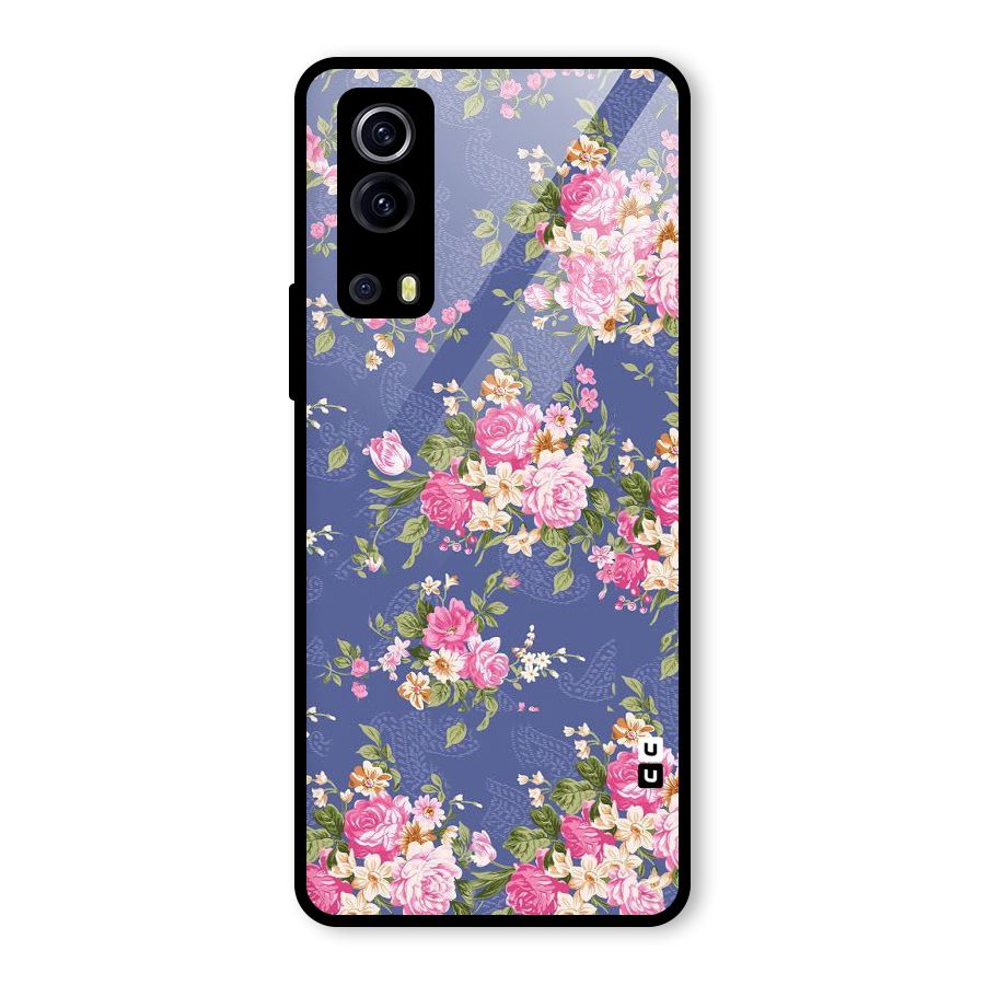Purple Pink Floral Glass Back Case for Vivo iQOO Z3