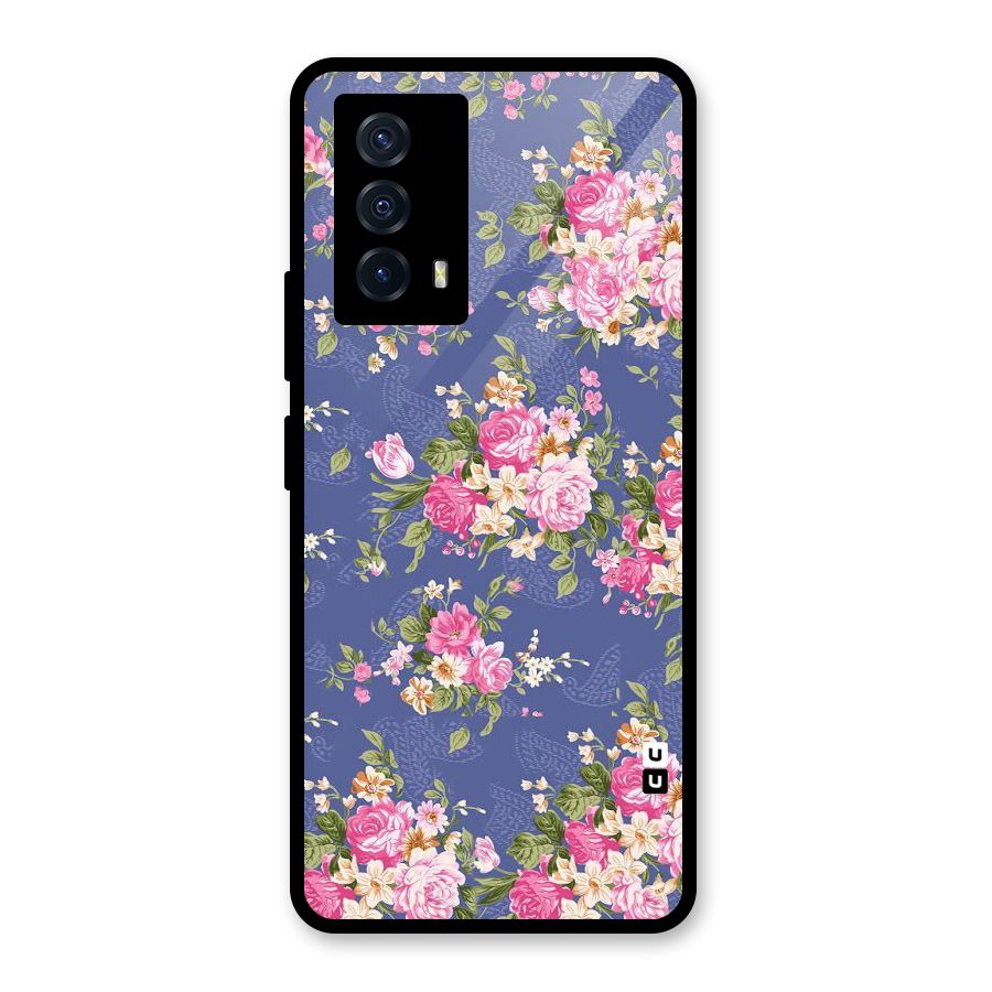 Purple Pink Floral Glass Back Case for Vivo iQOO Z5