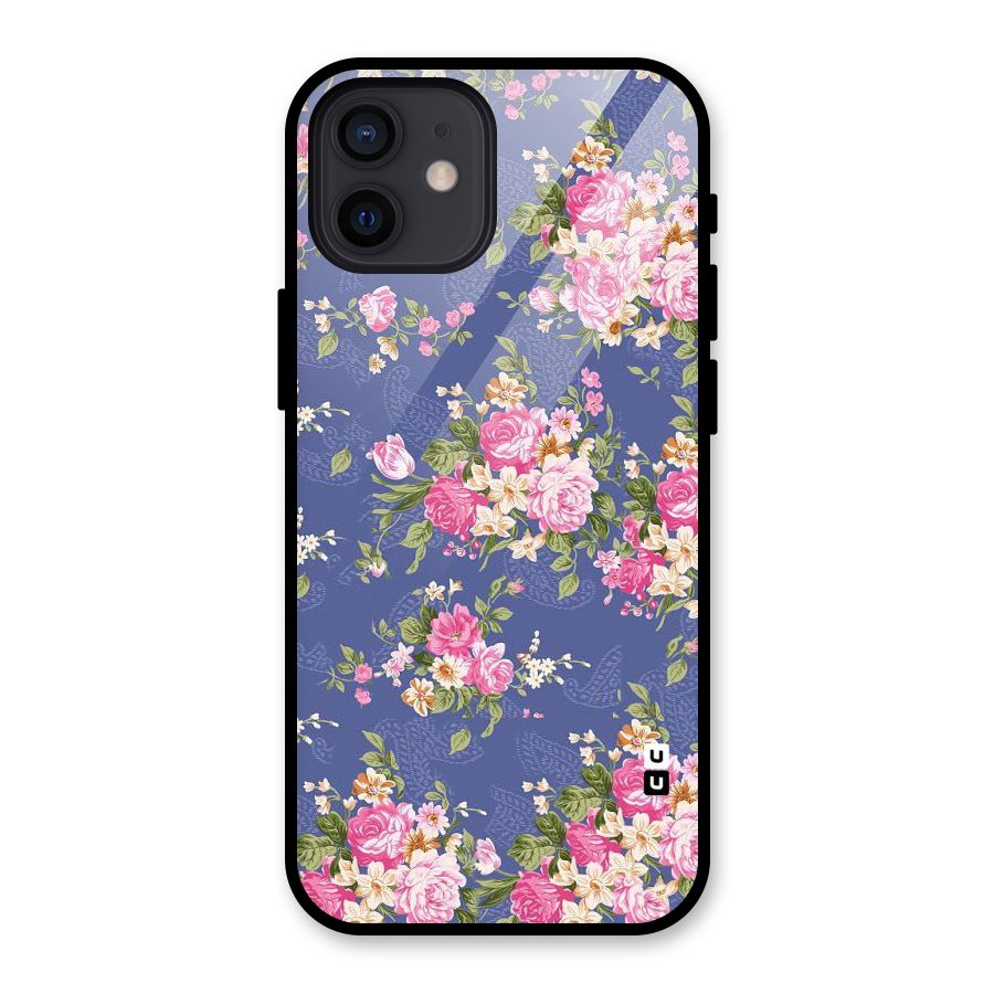 Purple Pink Floral Glass Back Case for iPhone 12