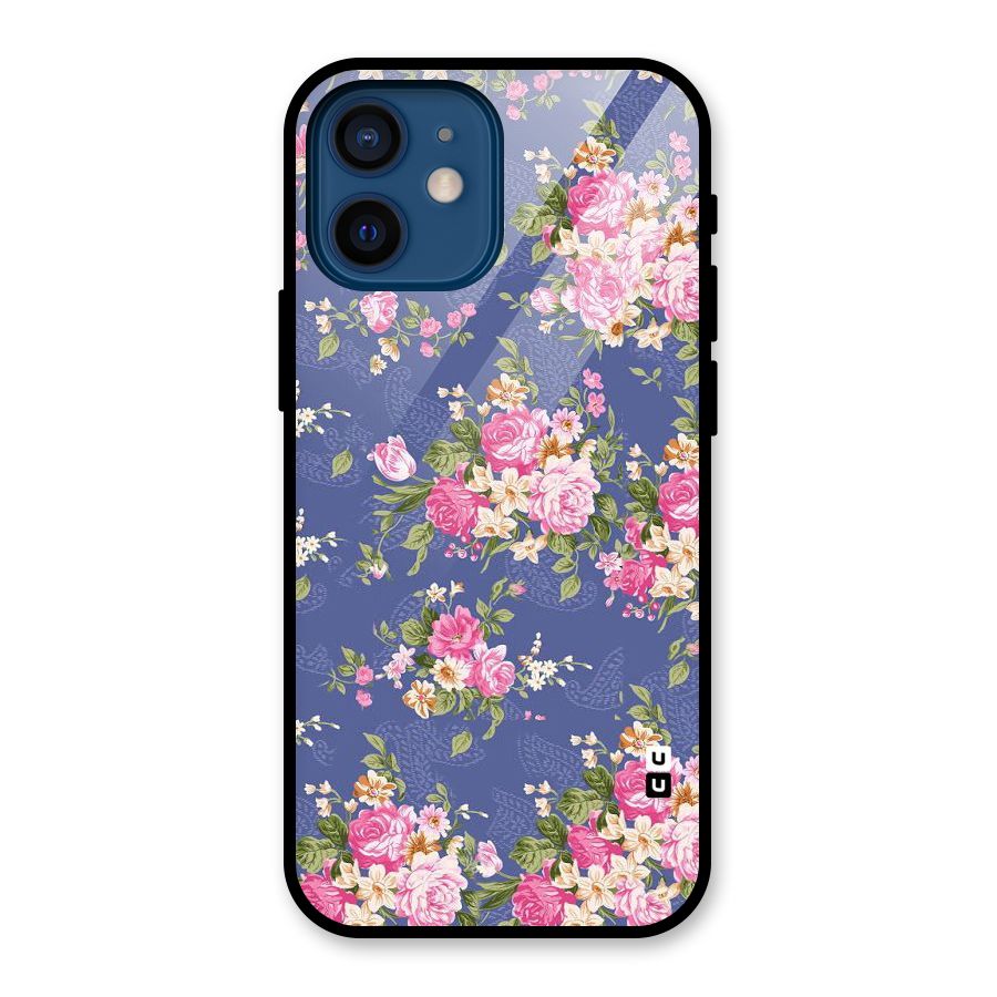 Purple Pink Floral Glass Back Case for iPhone 12 Mini