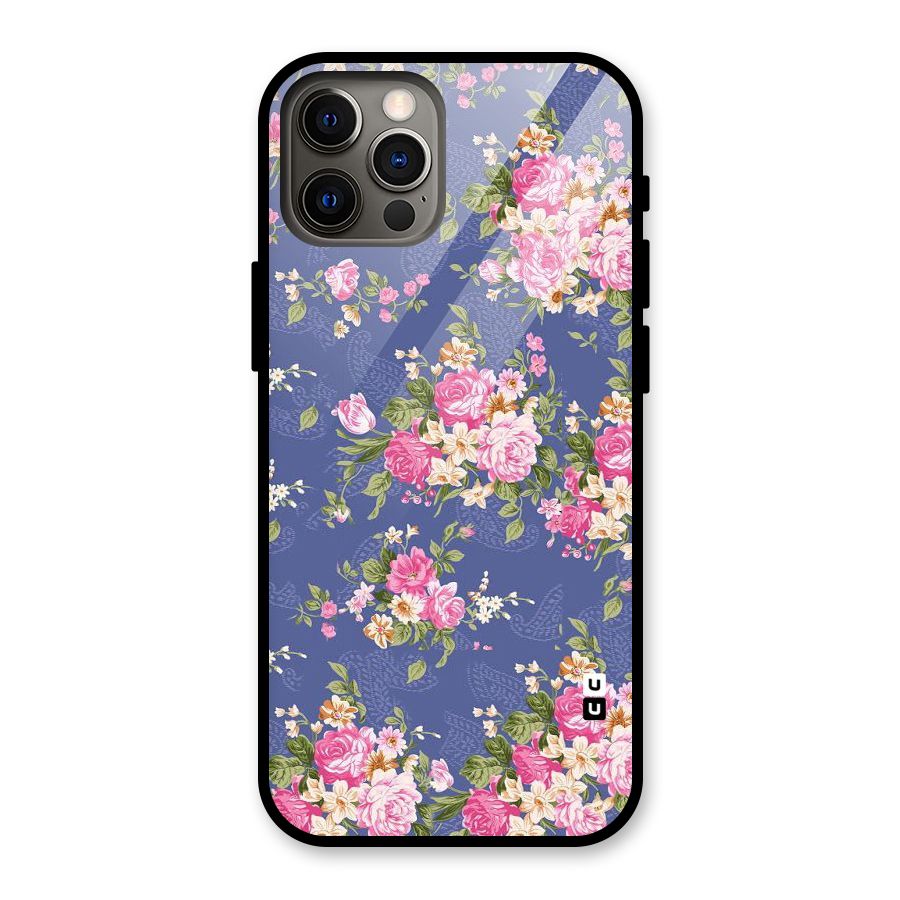 Purple Pink Floral Glass Back Case for iPhone 12 Pro