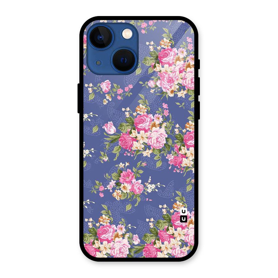 Purple Pink Floral Glass Back Case for iPhone 13 Mini