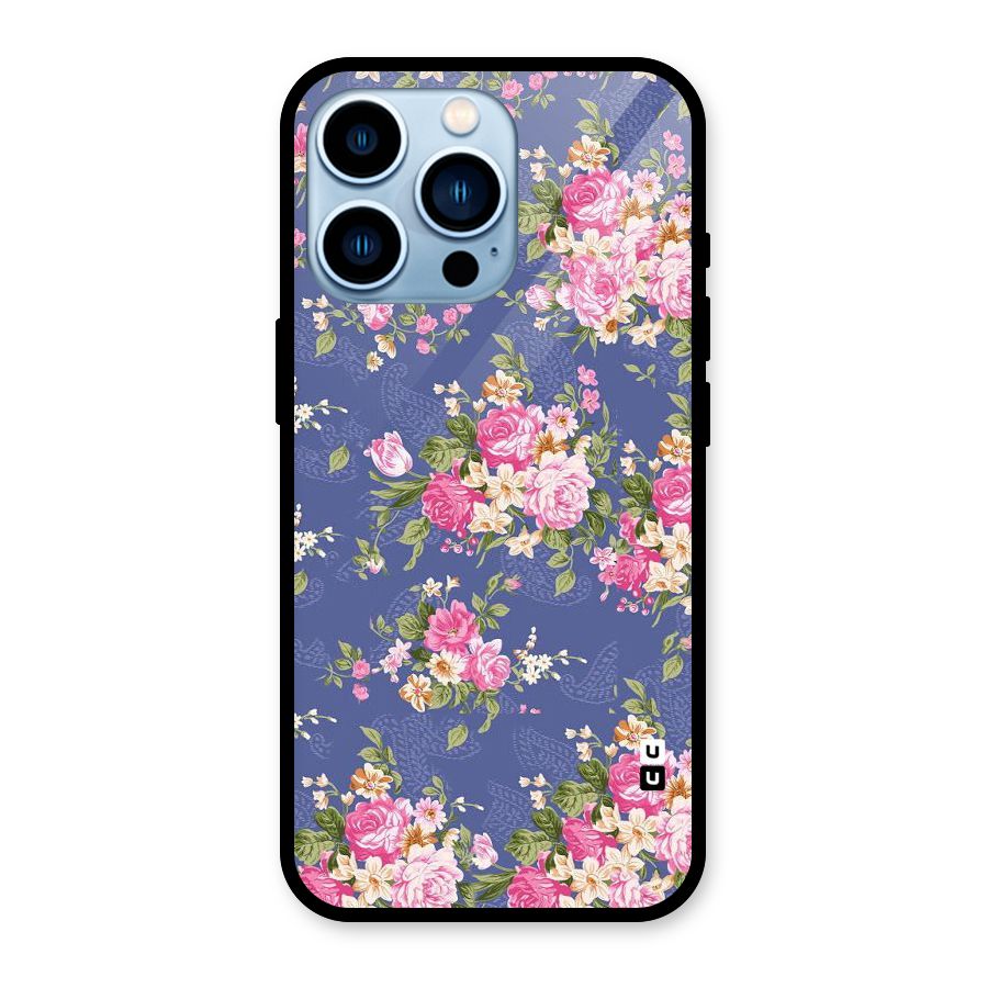 Purple Pink Floral Glass Back Case for iPhone 13 Pro