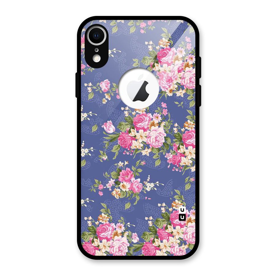 Purple Pink Floral Glass Back Case for iPhone XR Logo Cut