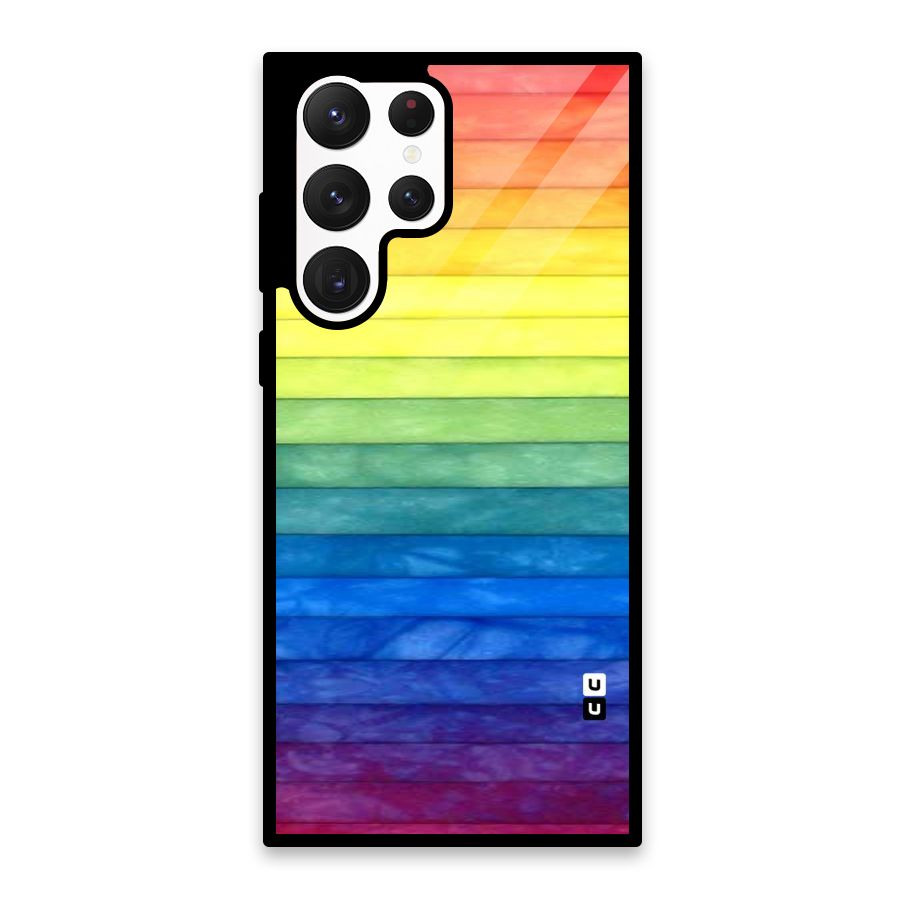 Rainbow Colors Stripes Glass Back Case for Galaxy S22 Ultra 5G
