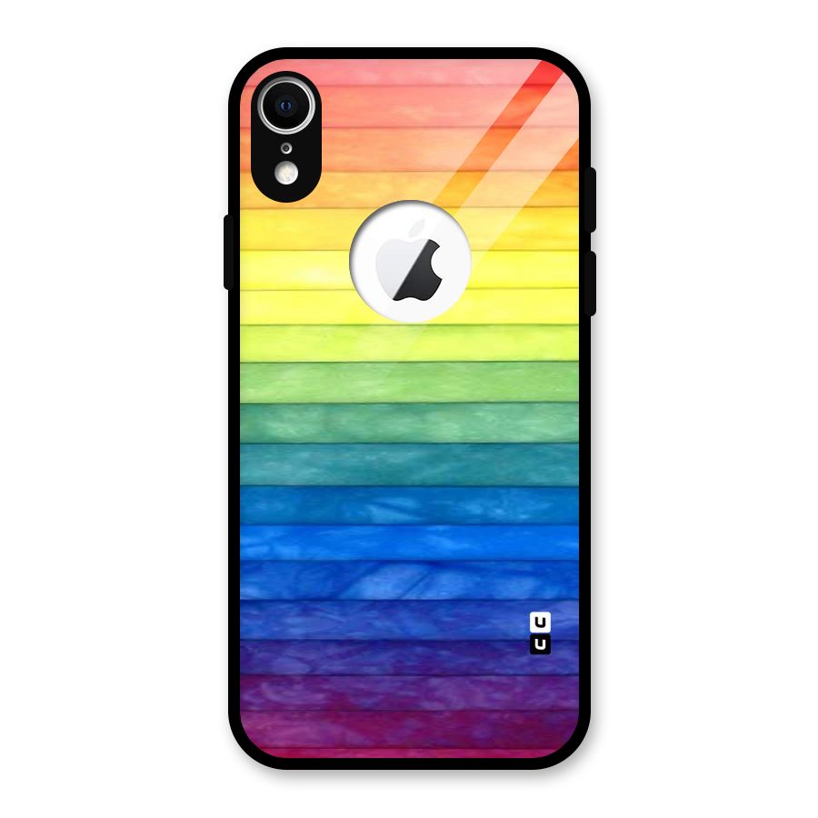 Rainbow Colors Stripes Glass Back Case for iPhone XR Logo Cut