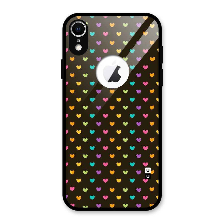 Rainbow Hearts Glass Back Case for iPhone XR Logo Cut