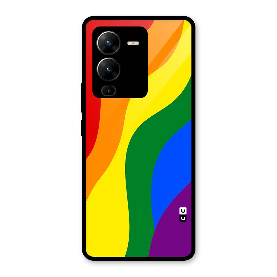 Rainbow Slant Curves Glass Back Case for Vivo V25 Pro
