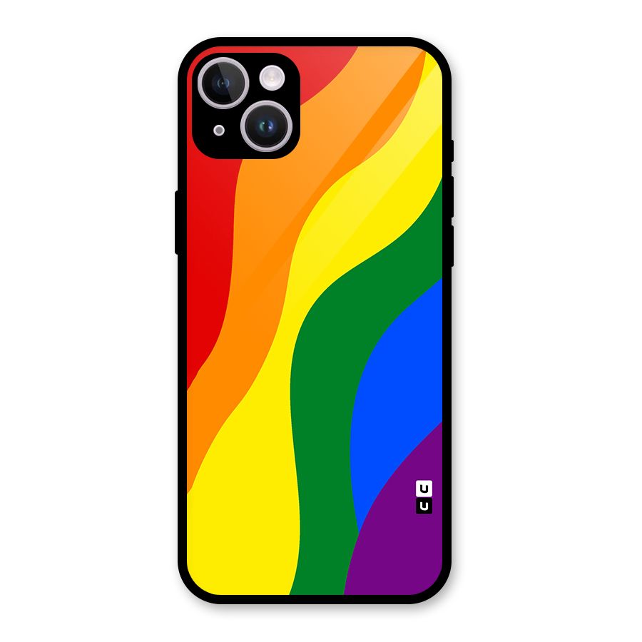 Rainbow Slant Curves Glass Back Case for iPhone 14 Plus