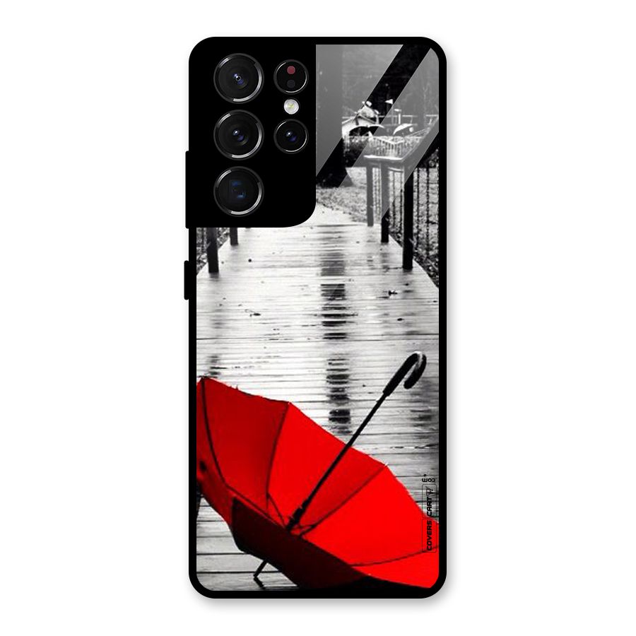 Rainy Red Umbrella Glass Back Case for Galaxy S21 Ultra 5G