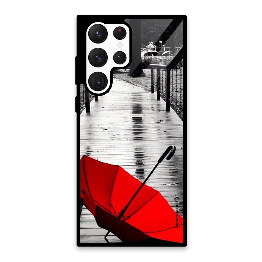 Rainy Red Umbrella Glass Back Case for Galaxy S22 Ultra 5G