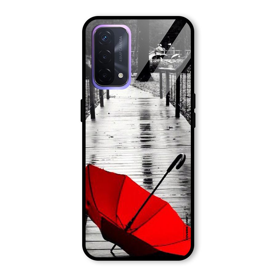 Rainy Red Umbrella Glass Back Case for Oppo A74 5G